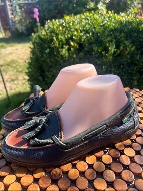 Suole Chew Air Women’s Blue and Brown Leather Tassel Moccasin Loafers Sz 37/6.5